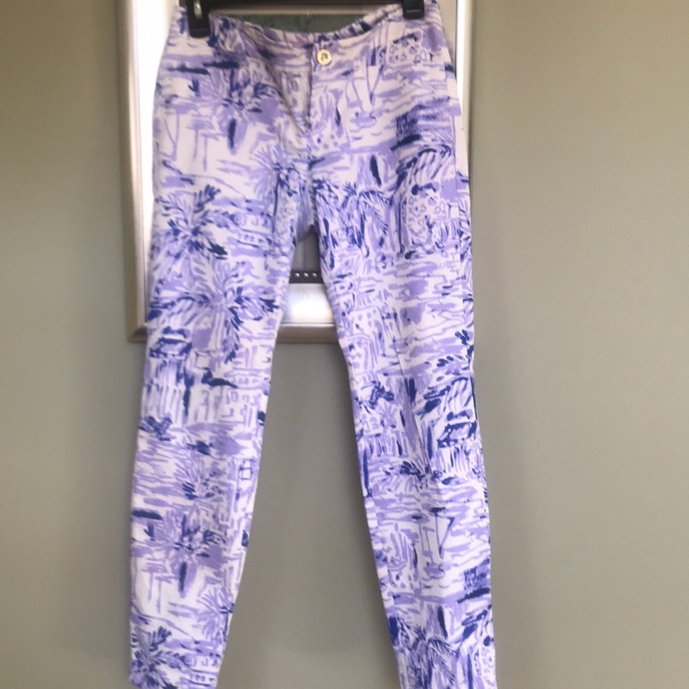 Lavender White and purple printed Straight leg pants